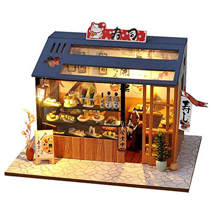 SYW Miniature Dollhouse with Furniture and LED Lights, Japanese Model Kit Wooden Dollhouse, 1:24 Scale Wooden Handmade Building Model Puzzle
