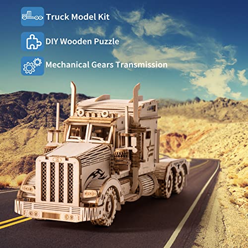 RoWood Model Car Kit to Build,3D Wooden Puzzle, Scale Mechanical Vehicle Model Building Kits, Best Toys Gift for Adults & Teens - Heavy Truck RoWood
