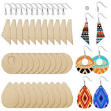 60 Pieces Unfinished Wooden Earrings Pendants Blank Teardrop and Tapered Cutout Pendants with 60 Pieces Earring Hooks and 60 Pieces Jump Rings for Hicarer