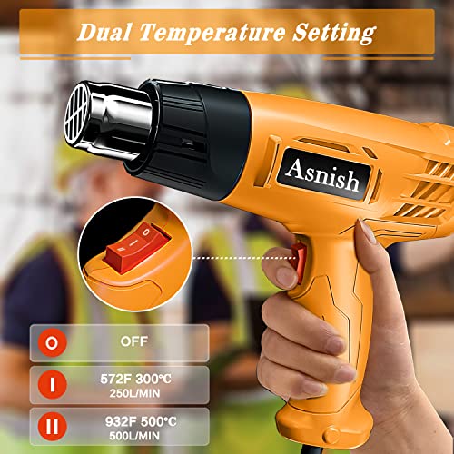 AcmyslaT Heat Gun 1800W Heavy Duty Soldering Hot Air Gun Variable  Temperature Settings 572℉~932℉ (300℃-500℃) with 4 Heat Gun Attachment  Nozzles Kit