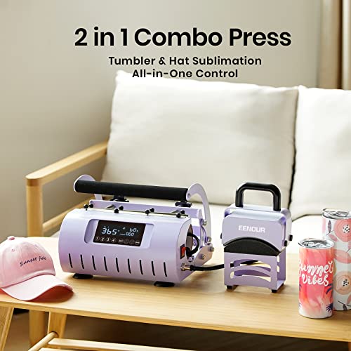 EENOUR Tumbler & Hat Combo Heat Press with Precise Temp&Timer Setting, 2-in-1 Tumbler Cap Machine with Record Function for 11-32oz Sublimation Cups, - WoodArtSupply