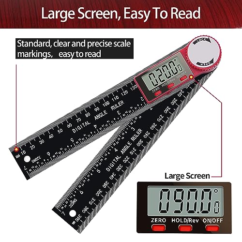 Digital Angle Finder, Angle Protractor Ruler with 200mm/ 7 inch, Carbon Fiber Plastic Woodworking Tools Goniometer Carpenter Protractor with LCD DITRON