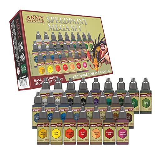 The Army Painter Speedpaint Mega Set - 24 x 18ml Speed Paint Kit Pre Loaded with Mixing Balls and 1 Brush- Base, Shadow and Highlight in One The Army Painter