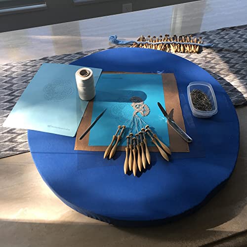 Bobbin Lace Making Kit with Pillow. 23 Inch x 2 Inch Round Lacemaking Board, 24 Danish Lacemaking Bobbins, Bobbin Lace Patterns, Pins, Linen Thread, Bobbin Lace Online