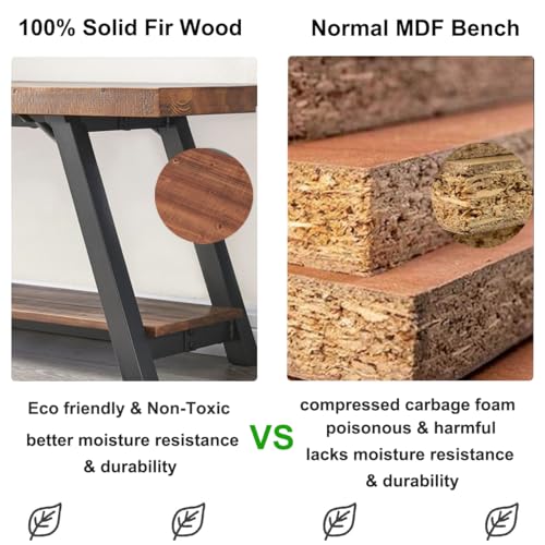 IBF Solid Wood Entryway Bench, Natural Real Wood Storage Bench, Farmhouse Wooden Shoe Bench in Entry Way Hallway Foyer Rack, Bedroom Bench Seat for IBF