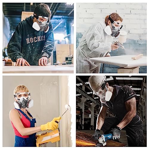 Respirator Mask, Half Face Cover Gas Mask with Safety Glasses Reusable Professional Breathing Protection, for Painting, Organic Vapor, Welding, RZHSMDM