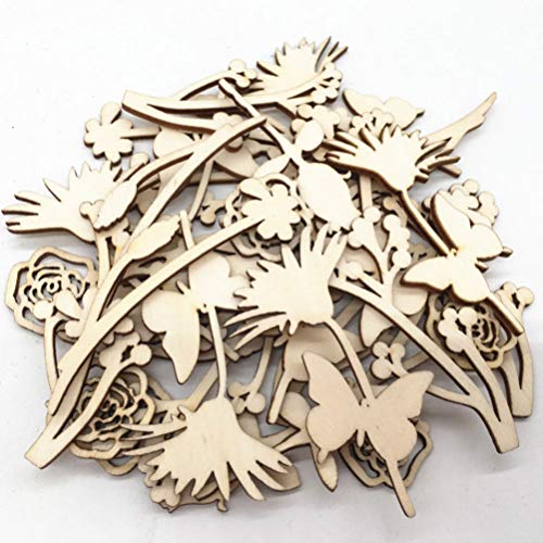 Amosfun 30pcs Laser Cut Wood Embellishment Hollow Out Wooden Rose Flower Shape Wood Discs Unfinished Wood Cutout for Arts Crafts DIY Decoration Amosfun
