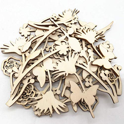 Amosfun 30pcs Laser Cut Wood Embellishment Hollow Out Wooden Rose Flower Shape Wood Discs Unfinished Wood Cutout for Arts Crafts DIY Decoration