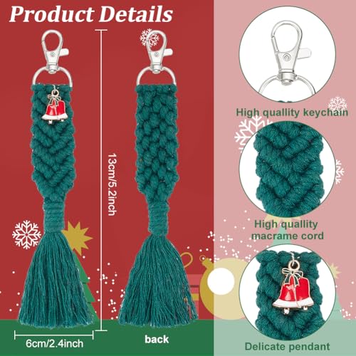 INFUNLY 6 Sets Christmas Macrame Keychain Kit for Adults DIY Macrame Wristlet Kits Macrame Keychain with Tassels DIY Christmas Gift for Family with INFUNLY