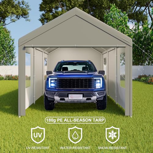 CAPEWORTH Carport,12x20 Heavy Duty Carports,Canopy,Garage,Metal Shed,with 4 Roll-up Ventilated Windows,Outdoor,Storage,Car,Boat,12x20 Gray - WoodArtSupply