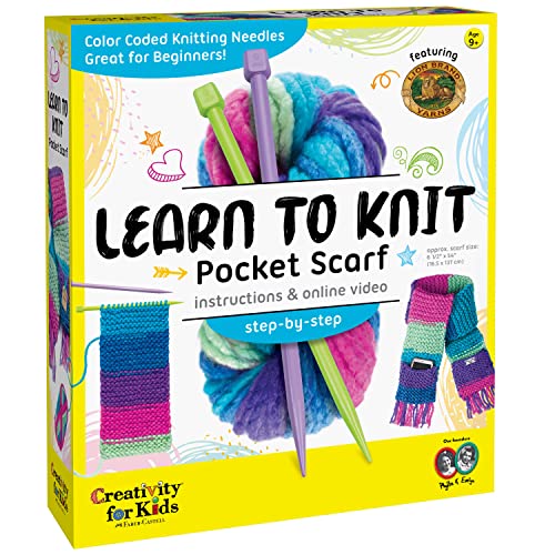 Creativity for Kids Learn to Knit Pocket Scarf - DIY Knitting Kit for Beginners, Kids Craft Kit - WoodArtSupply