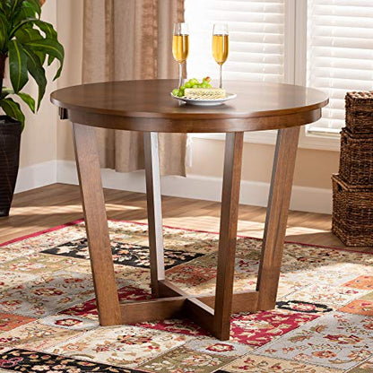 Baxton Studio Alayna Modern and Contemporary Walnut Brown Finished 35-Inch-Wide Round Wood Dining Table - WoodArtSupply