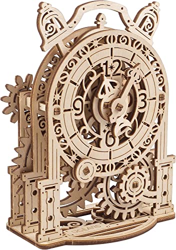 UGEARS Vintage Alarm Clock 3D Puzzle - Wooden Model Kit for Adults to Build - Mechanical Model Desk Clock Making Kit - 3D Jigsaw Puzzle Wood Toy