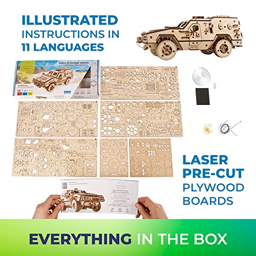 UGEARS Battlefield Dozor B Combat Vehicle - Armored Army Truck 3D Wooden Puzzles for Adults - Military Vehicle 3D Puzzle Model Kit - Military Models UGEARS