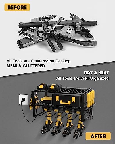 Wall Mount Power Tool Organizer and Charging Station - 6 AC Outlets, 3 Layers for Drills, Great as Heavy Duty Garage Tool Rack WellMall