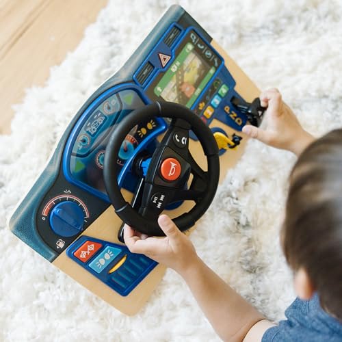 Melissa & Doug Vroom & Zoom Interactive Wooden Dashboard Steering Wheel Pretend Play Driving Toy - Kids Activity Board, Toddler Sensory Toys For Ages - WoodArtSupply