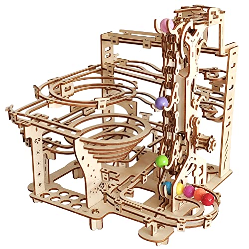 Wooden Marble Run 3D Puzzle - Wood Crafts Mechanical Marble Run Assembly Building Model Kits - Wooden Puzzle DIY Brain Teaser Puzzles - Christmas i-CHONY