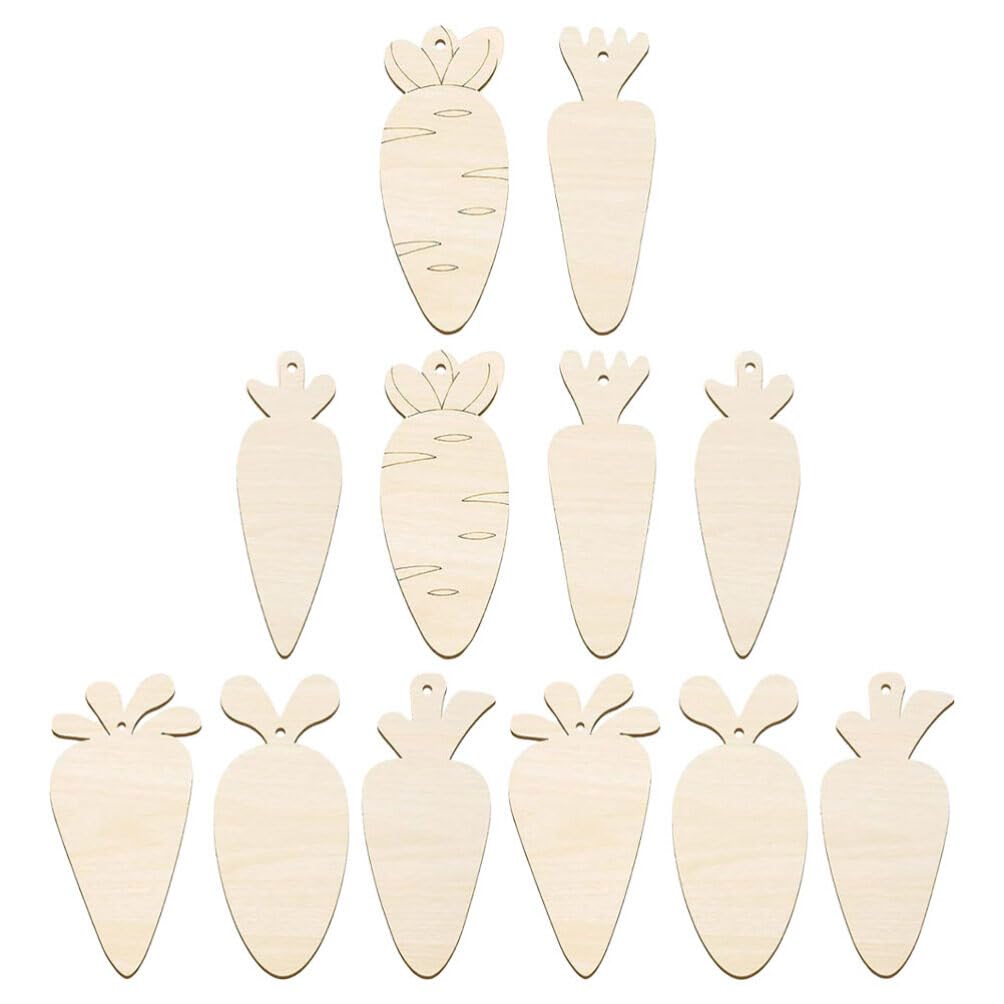 Lurrose 12Pcs Wood Carrot Cutouts Easter Wooden Carrot Ornaments Unfinished Carrot Shape Wood Slices for Easter DIY Crafts Party Home Decorations Lurrose