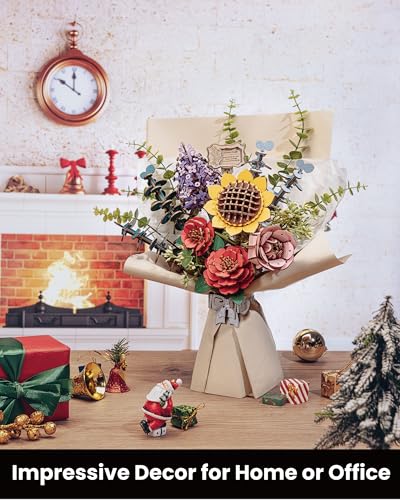 3D Wooden Puzzles Flower Bouquet Model Kit Building Set For Adults, Wooden Flowers Building Toy Botanical Collection, Creative Gift Ideas for Home Wowood