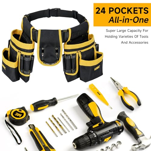 Tool Belt,Magnetic Tool Pouch,27-Pockets Heavy Duty Padded Tool Belts for Men,Detachable & Adjustable Tool Pouch Bag for