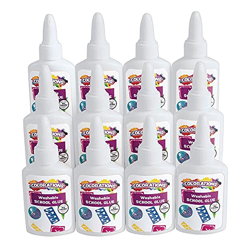 Colorations Washable White Glue, Set of 12, 1.25 oz Bottles, Easy Spout Applicator, Dries Clear, Non-Toxic, School and Home Use - WoodArtSupply