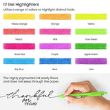 ARTEZA Gel Highlighters & Black Pens Set, Pack of 24 with Sharpener, Smudge-Free, Essential Office and School Writing Supplies, for Bibles, Books, ARTEZA