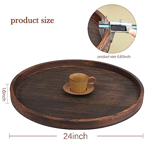 Gurfuy Extra Large Round Ottoman Table Tray 24" - Rustic Wooden Serving Tray for Farmhouse Decorative Oversized Coffee Table Trays Living Room Gurfuy