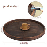 Gurfuy Extra Large Round Ottoman Table Tray 24" - Rustic Wooden Serving Tray for Farmhouse Decorative Oversized Coffee Table Trays Living Room Gurfuy