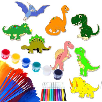 8 Pcs Unfinished Wooden Dinosaur Animal Laser Cut DIY Craft Party Deco Art Deco Room Decor DIY Craft Art Project, 8 Items - WoodArtSupply