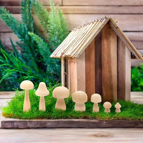 Mini Wooden Mushrooms to Paint, Unfinished Wood Figurines for Craft Ornament (7 Sizes, 14 Pack) Bright Creations