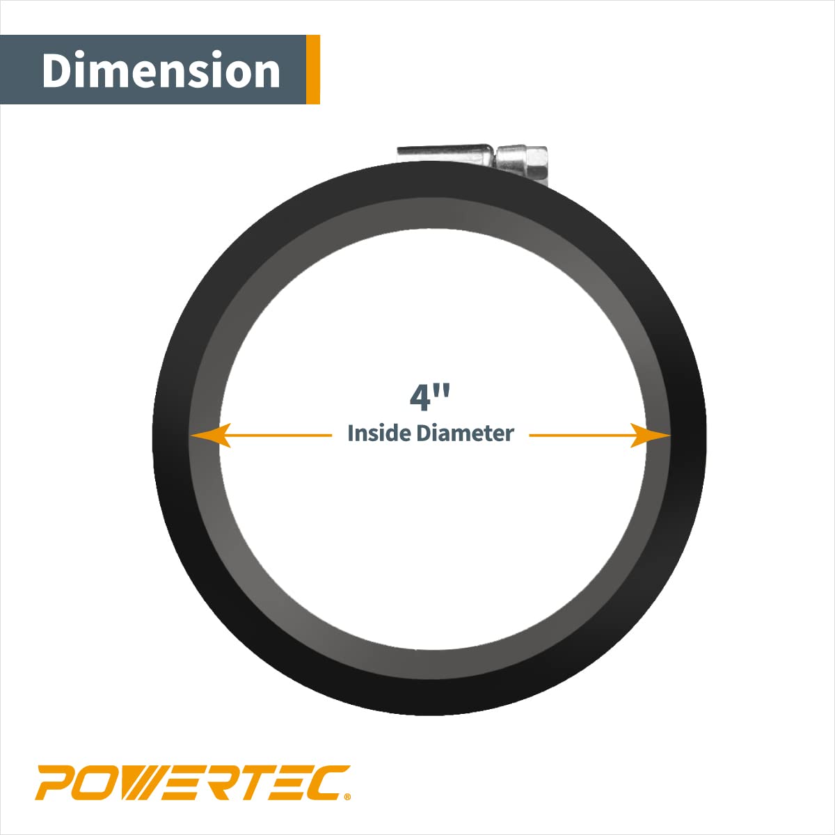 POWERTEC 70149-P2 4 Inch Dust Control Flex Cuff with Steel Hose Clamps, Hose Connector Rubber Cuff Coupler for Woodworking Dust Collection Fittings, POWERTEC