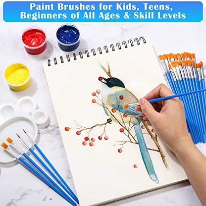 Small Paint Brushes Bulk, Anezus 50 Pcs Flat Tip Round Acrylic Paint Brushes for Kids Classroom Acrylic Watercolor Canvas Face Painting Touch Up - WoodArtSupply