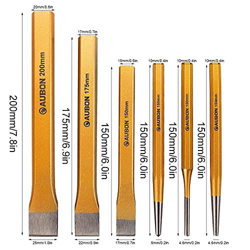 ABuff 6 Pcs Punch and Chisel Set, Includes 3 Pcs Digging Tools Cold Chisel Set, 3 Pcs Center/Pin/Tapered Punch Set, Masonry Chisel for Brick, Wood, - WoodArtSupply