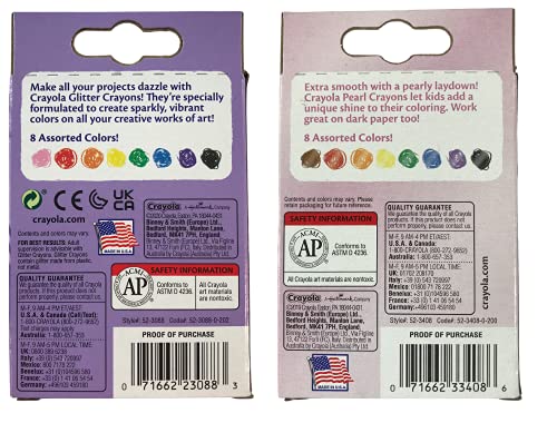 Glitter and Pearl Crayons, 8 count each Crayola