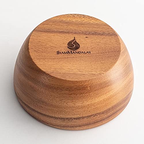 Acacia Wooden Salad Bowls (Set of 2): 6" x 3" Individual Wood Serving Bowls for Fruits, Cereal, or Soup - Handmade from a Single Organic Piece of SiamMandalay