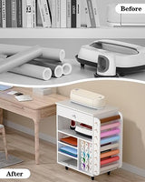 Rolling Craft Cart and Storage Table for Cricut - VDamu Vinyl Roll Holder and Craft Room Organizer Vdamu