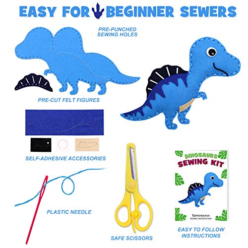 CiyvoLyeen Dinosaur Sewing Craft Kit DIY Kids Craft and Sew Set for Girls and Boys Educational Beginners Sewing Stuffed Animal Felt Plush Ornaments CiyvoLyeen
