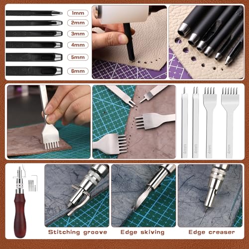 TLKKUE Leather Working Kit Leather Craft Tools with Custom Storage Bag Leather Craft Making Leather Tooling Kit for Beginners Leather Crafting Tools - WoodArtSupply