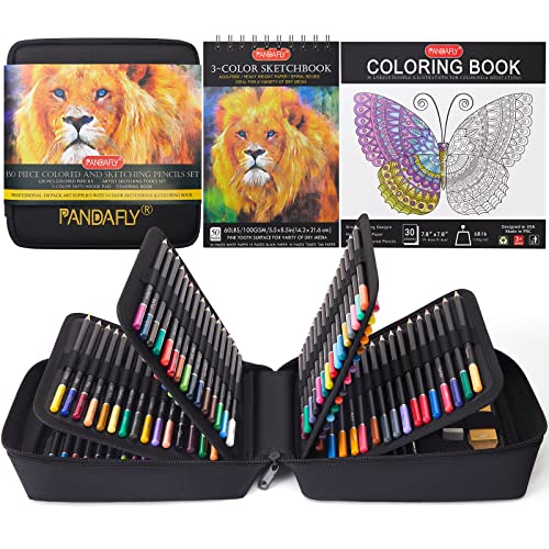 PANDAFLY 150 Colored Pencils Set for Adults Coloring Books with 3-Color Sketchbook, Graphite, Charcoal Pencils for Drawing Sketching Blending - WoodArtSupply