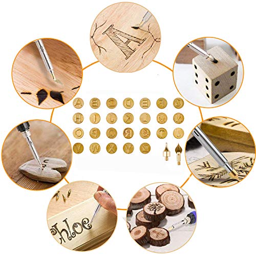 28pcs Wood Burning Pen Extra Tips and Stencils Soldering Iron Burner Hobby Kit  Pyrography Wood Burning Alphabet Personalization Set Kit