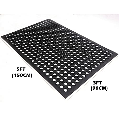 sunnyuup Commercial Rubber Floor Mats & Matting 3FT x 5FT Anti-Fatigue Rubber Floor Mat with Drainage Holes Heavy Duty Non-Slip Drainage Mat for - WoodArtSupply