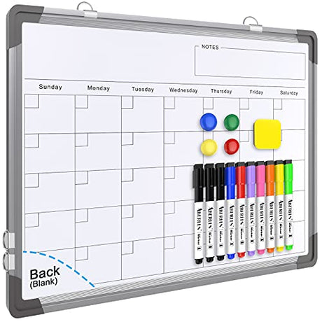 Small Monthly Calendar Dry Erase Whiteboard for Wall, 16" x 12" Magnetic Dry Erase Board, Hanging Double-Sided White Board, Portable Board for ABERLLS