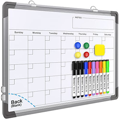 Small Monthly Calendar Dry Erase Whiteboard for Wall, 16" x 12" Magnetic Dry Erase Board, Hanging Double-Sided White Board, Portable Board for