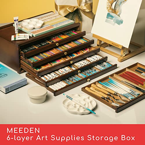 MEEDEN 6-Drawer Art Supply Storage Box - Large Capacity Multi-Function Beech-Wood Pencil Box with Drawer & Compartments for Organizing Pastels, MEEDEN