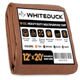WHITEDUCK 12'x20' Canvas Tarp 18 oz/37 Mil Heavy Duty Waterproof UV Resistant, Rustproof Grommets, Industrial & Commercial Use Cloth Tarp (Finished WHITEDUCK