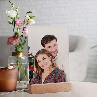 PYD Life 4 Pack Sublimation Acrylic Photo Frames Blanks 6" x 8" with Warm Color Light LED,White Rectangle Photo Frames with Wood Stand for Heat Press