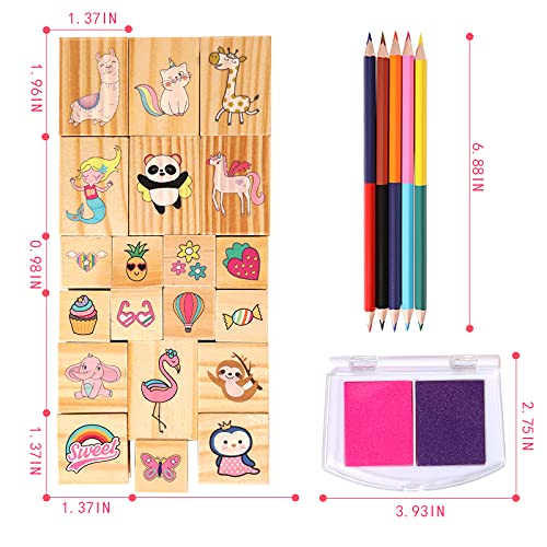 Unicorn Wooden Stamp and Sticker Set for Girls, Unicorn, Mermaid, Panda, Alpaca, Sloth, Cats, Rainbow, Butterfly Stamps, Activity Craft Set for Girls YOYTOO