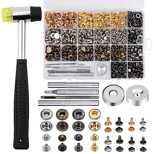 Yizzvb 320 Pcs Leather Rivets Kit, 60 Pcs Leather Snap Fasteners, 2 Size Leather Rivets Double Cap Rivet Kit, Double-Sided Nylon Hammer, 5 Pcs - WoodArtSupply