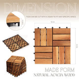 TimberWave Pack of 20 Deck Tiles, Solid Acacia Wood Floor Tiles, Patio Tiles Outdoor Interlocking Waterproof All Weather (12"x12" - 12 Slat, Golden TimberWave