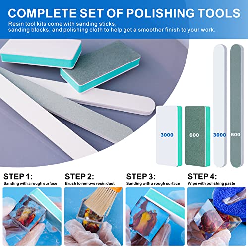 LET'S RESIN Resin Polishing Strips Kit,33Pcs Resin Supplies with Sandpaper,Resin File Kit &Blocks,Scissors,Wooden Brush,Cloth,Resin Tools for Epoxy LET'S RESIN